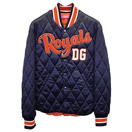 Dolce & Gabbana Quilted Royals Jacket in Navy Blue Polyester Navy blue