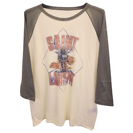 Camiseta con gráfico de robot y manga raglán de un cuarto de Saint Laurent en algodón blanquecino Blanco