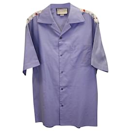 Gucci-Camisa de manga corta con estampado Gucci Genie en algodón azul-Azul