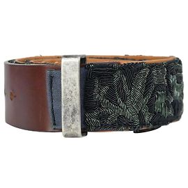 Dries Van Noten Cinto de couro verde decorado Verde