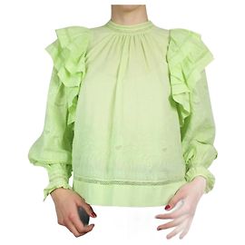 Ulla Johnson Grüne bestickte Bluse mit Rüschenärmeln – Größe US 2 Grün