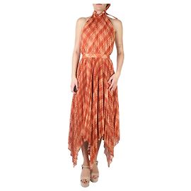 Altuzarra Orange kariertes, plissiertes Neckholder-Midikleid – Größe FR 36 Orange