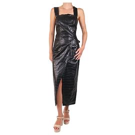 Nanushka Schwarzes Kroko-Midikleid aus Kunstleder – Größe S Schwarz