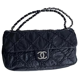 Chanel-Bolsa XL Clássica com Aba-Azul marinho