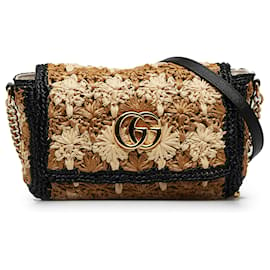 Gucci-Gucci Brown GG Marmont Raffia Crossbody Bag-Brown,Black,Beige