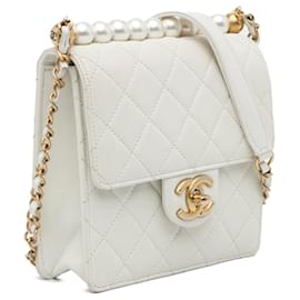 Chanel-Chanel Bolsa Branca Pequena Chic Pérolas com Aba-Branco