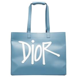 Dior-Dior Blue x Stussy Large Logo Applique Tote-Blue