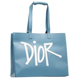 Dior-Dior Blue x Stussy Large Logo Applique Tote-Blue
