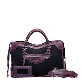 Balenciaga-Motocross Classic Leather & Suede City Bag 115748-Purple