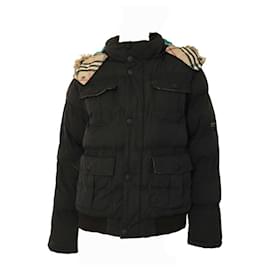 Burberry-Burberry Black Puffer Capucha extraíble con ribete de piel Talla de chaqueta 14XS 164cm de altura-Negro