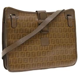Fendi-FENDI Zucchino Canvas Shoulder Bag Brown Auth 56785-Brown