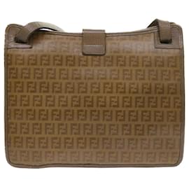 Fendi-FENDI Zucchino Canvas Shoulder Bag Brown Auth 56785-Brown