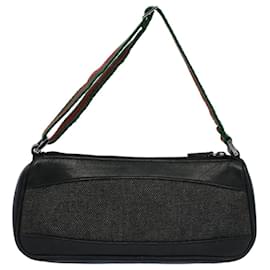 Gucci-GUCCI Web Sherry Line Accessory Pouch Canvas Black Red Green 92820 Auth ac2365-Black,Red,Green