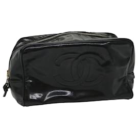 Chanel-CHANEL Clutch Bag Couro envernizado Preto CC Auth bs9031-Preto