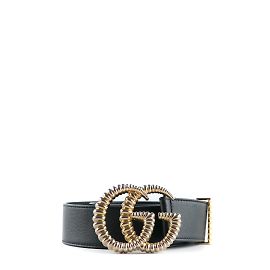 GUCCI - Cinto com fivela GG em couro liso preto (T85) Preto