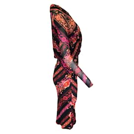 Fuzzi-Fuzzi Black / Fuchsia Multi Floral Printed Mesh and Satin Midi Dress-Multiple colors