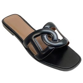 Hermès Hermes Black Leather Aloha Slide Sandals Black