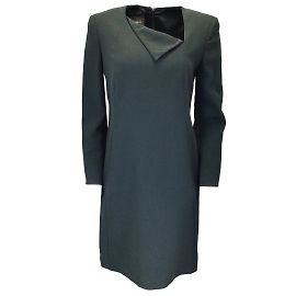 Akris Dunkelgrünes langärmliges Midikleid aus Wollkrepp Grün