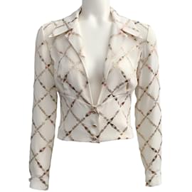 Chanel-Chanel Ivory Low Cut Blouse with Gold Lurex Embroidery-Cream