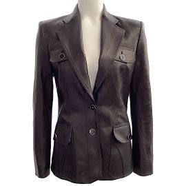 Tom Ford Black Leather Four Pocket Blazer Black