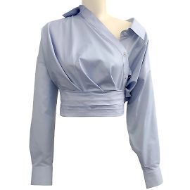 Camicetta asimmetrica corta Alexander Wang blu Oxford Blu