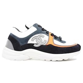 Chanel-Chanel CC Logo Sneaker White / Black / Orange Suede EU 36 Uk 3-Black