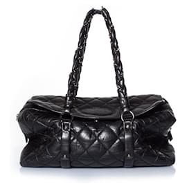 Chanel-Chanel, sac cabas matelassé à rabat tressé-Noir