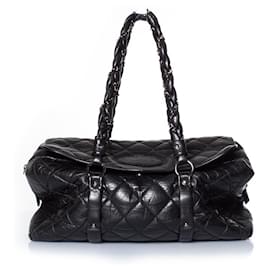 Chanel-Chanel, bolsa feminina acolchoada com aba trançada-Preto