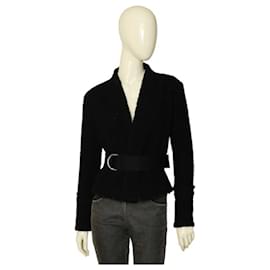 Iro-IRO Vipeana Cárdigan entallado de punto de lana boucle negro con cinturón Lado de la chaqueta 36-Negro