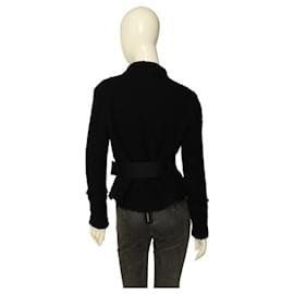 Iro-IRO Vipeana Black Boucle Wool Knit Belted Fitted Cardigan Wrap Jacket side 36-Black