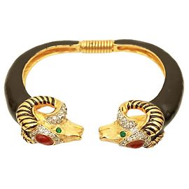 KENNETH JAY LANE Enamel lined Rams Head Bypass Cuff Bracelet in Black Multiple colors