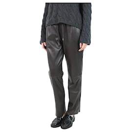 Autre Marque-Calças de couro marrom com cintura elástica - tamanho UK 14-Marrom