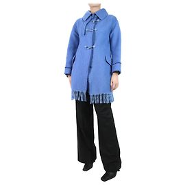 Ermanno Scervino Blauer Wollmantel mit Fransen – Größe UK 8 Blau