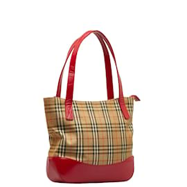 Burberry-Haymarket Check Canvas & Leather Tote Bag-Brown