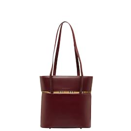 Burberry-Leather Tote Bag-Red