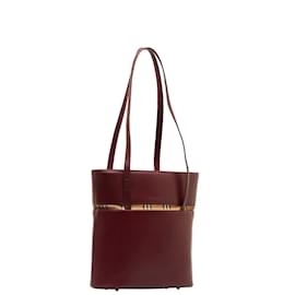 Burberry-Leather Tote Bag-Red
