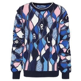 Autre Marque Pull Carlo Colucci Rundhals Bleu Marine Rose XL Multicolore