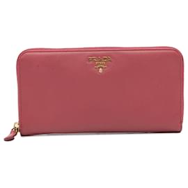 Prada-Prada Pink Saffiano Zip Around Long Wallet-Pink