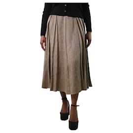Ralph Lauren-Brown pleated linen-blend skirt - size UK 12-Brown
