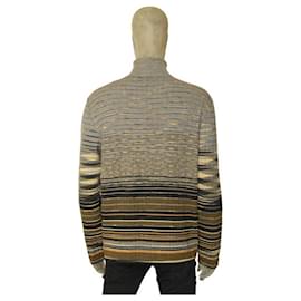 Missoni-Missoni Top in maglione con collo alto a righe in maglia di lana grigio kaki, taglia camicetta 54-Grigio