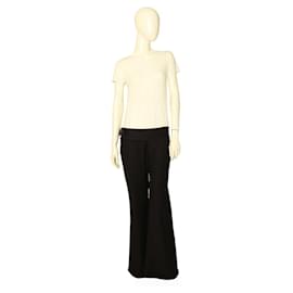 Balmain-Balmain Pantalon habillé en laine noire à taille plissée et jambe évasée Taille du pantalon 40-Noir