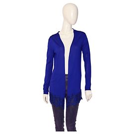 Emilio Pucci Blauer Cardigan aus Schurwollstrick und Spitze mit offener Vorderseite, Cardi Blau