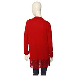 Emilio Pucci-Emilio Pucci Red Virgin Wool Knit & Lace Open front Cardigan Cardi size L-Red