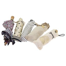 SAINT LAURENT Folding Umbrella Nylon 5Set Beige White Auth bs8882 White Beige