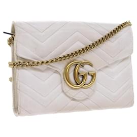 Gucci-GUCCI Chain Shoulder Bag Leather White 474575 2149 Auth bs8823-White