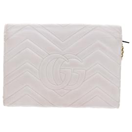 Gucci-GUCCI Chain Shoulder Bag Leather White 474575 2149 Auth bs8823-White