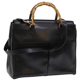 Gucci-GUCCI Bamboo Hand Bag Leather 2way Black 002 123 0322 Auth yk8800-Black