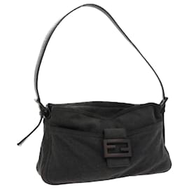 Fendi-FENDI Mamma Baguette Shoulder Bag Canvas Gray Auth ar10408-Grey
