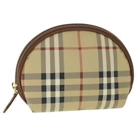 Burberry-BURBERRY Nova Check Pouch PVC Leather Beige Auth th4100-Beige