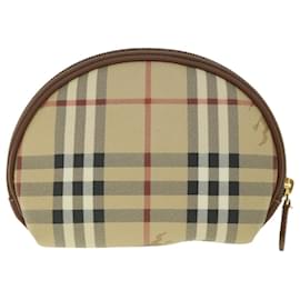 Burberry-BURBERRY Nova Check Pouch PVC Leather Beige Auth th4100-Beige